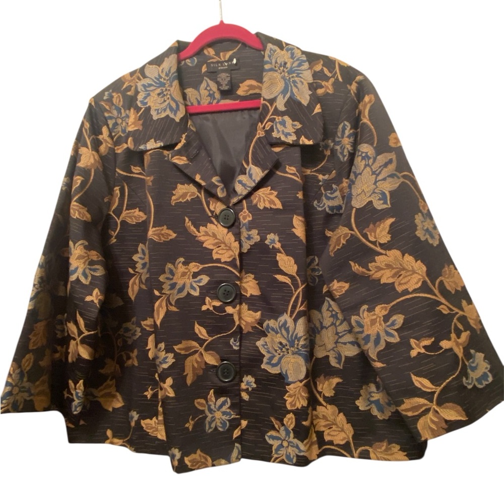 SilkLand Black and Gold Floral Women's Blazer